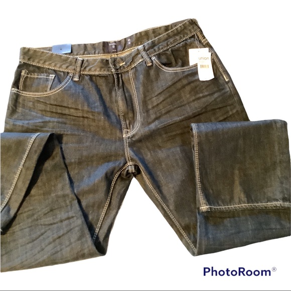 Men Union Sea//W 40R Slim Fit Blue Jeans - Picture 10 of 16